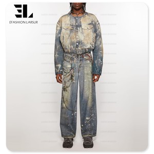 LARSUR fábrica personalizada 3D Full Dtg <span class=keywords><strong>Dgt</strong></span> All Over Print Denim Jacket Bomber Crop Boxy Trompe L'oeil Loeil Digital Jeans Jacket hombres - Product Image 4