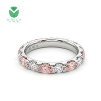 Bague Éternité Better Star en Diamant Rose et Blanc de Laboratoire, Coupe Ovale Fantaisie, Certifié IGI, Sertissage Alterné en Canal, 2 carats, Or 14K 18K