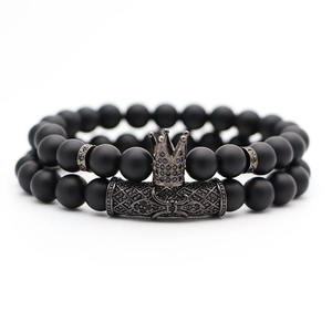 Bracelet en pierre <span class=keywords><strong>de</strong></span> <span class=keywords><strong>verre</strong></span> naturel pour hommes, perles noires classiques, pavé CZ 8mm, breloques Disco, Bracelets pour femmes, bijoux en or, 2 pièces/ensemble - Product Image 5