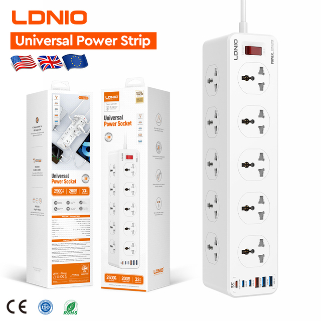 LDNIO SC10610C 2500W Power Strip 3USB-C+3USB-A PD33W PPS QC30W Power Extension Socket Multi Function Charger Socket Power Strip