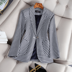 Cappotto da donna S-4XL autunno e inverno a maniche lunghe professionale piccolo completo Plaid formale Blazer con bottoni - Product Image 3