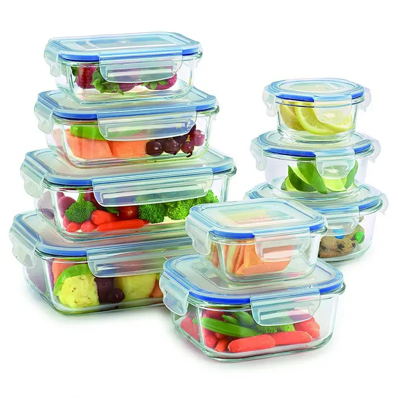 hot sales Heat resistant square glass food storage container set with locking lid