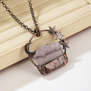 Kalung Liontin Batu Permata <span class=keywords><strong>Amethyst</strong></span> Perunggu Alami Star and Moon Hot <span class=keywords><strong>Sale</strong></span> untuk Wanita Unisex Pesta Grosir - Product Image 4