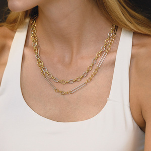 Collar de Cadena de Acero Inoxidable Dorado de Dos Tonos, Diseño Ovalado Geométrico, Joyería para Mujer, Regalo de Lujo Ligero, Collar de Moda - Product Image 3