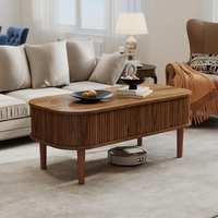 Table basse relevable cannelée avec rangement dissimulé, design moderne du milieu du siècle, en bois, pour salon