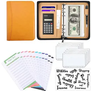 Custom a5 b5 a6 Leather Finance Planner Mini Budget Binder Savings Book Mesh Zipper Bag Cash Envelope