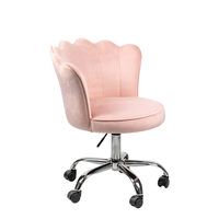 Sillón Moderno con Respaldo de Terciopelo Rosa, Giratorio, Altura Ajustable, Ruedas Resistentes, Base Cromada, para Hogar y Dormitorio