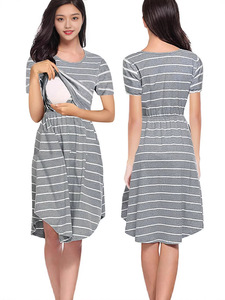 Vestido de Maternidad Multifuncional a Rayas para Lactancia, Cuello Redondo, Largo Medio, Primavera 2026, Éxito de Ventas en AliExpress - Product Image 2