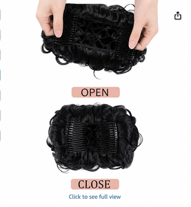 <span class=keywords><strong>Chignon</strong></span> bouclé ondulé facile à clipser pour femme avec deux peignes en plastique et <span class=keywords><strong>filet</strong></span> élastique, postiche synthétique pour coiffure rehaussée - Product Image 5