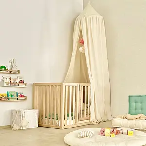 Valla de madera plegable para niños de alta calidad, corralito para bebés con puerta para bebés y niños