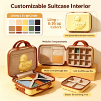 Valise à roulettes portable et durable de 14 pouces en ABS avec fermeture éclair, motif dessin animé, pour maquillage d'enfant, idéale pour les voyages