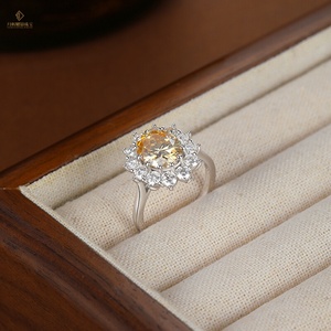 Luxury Moissanite Jewelry <strong>925</strong> <strong>Silver</strong> champagne Moissanite Oval <strong>Ring</strong> 3ct Flower Moissanite Jewelry Pass Diamond Tester - Product Image 3
