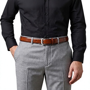 Cinturón Casual de Cuero Genuino para Hombre, Color Marrón, Hebilla de Aleación Plateada, Cuadrada, Sólida, Rectangular, Duradera, Moldeada en una Sola Pieza - Product Image 6