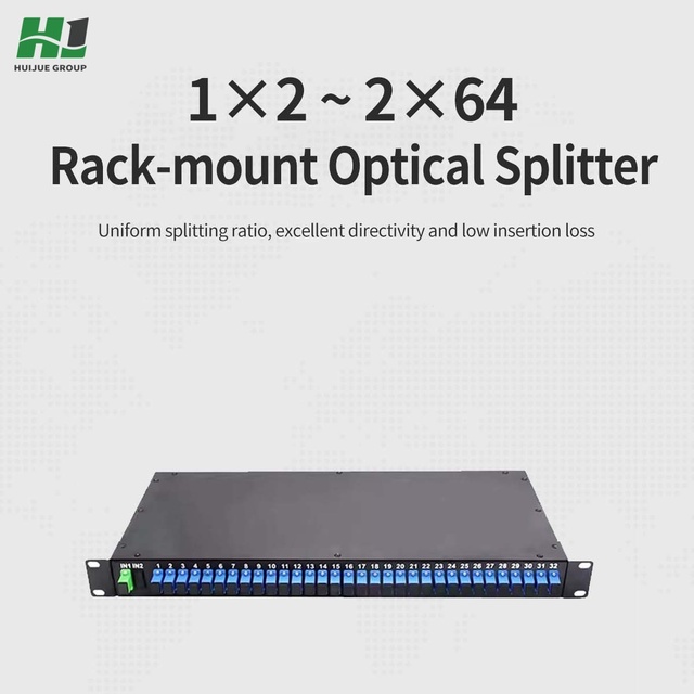 HJ Rack Mount PLC Splitter 19 Inch SC/APC Optical Full Metal Chassis High Channel Density 1U Low Loss Central Office Network