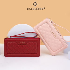 กระเป๋าสตางค์ใบยาวสำหรับผู้หญิง Baellerry สีแดงชมพู แบบเย็บลาย ซิปปิด ใช้งานได้หลากหลาย ใส่โทรศัพท์ได้ ใช้ได้ทุกวัน - Product Image 1