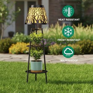Lampe solaire d'extérieur TSINYE avec support <span class=keywords><strong>pour</strong></span> plantes, lampes de jardin en fer imperméables avec 2 étagères, décorations d'extérieur IP44 - Product Image 2