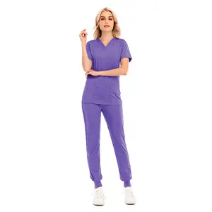 Nuovi set di scrub elastici per infermiere con scollo a V uniformi mediche set di scrub ospedalieri antirughe per le donne