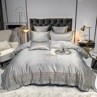 ODM 100% soie lavée gris adulte housse de couette king size broderie bleu taie d'oreiller maison textile ensemble de literie fournisseur