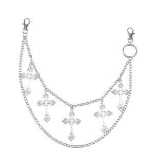 <b>Cross</b> Pendant Double Layer Metal Ring Pants <b>Chain</b> Unisex Waist <b>Chain</b> Tibetan Silver White K Daily Wear - Product Image 5