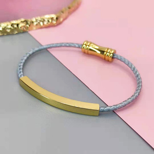 Custom Engravable Stainless Steel Bar <b>Bracelet</b> | Adjustable Braided Nylon <b>Rope</b> | Colorful Statement Jewelry for Men & Women - Product Image 5