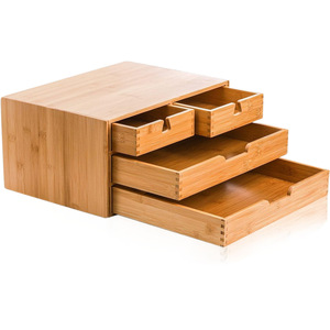 Bamboo Desktop <b>Drawer</b> Organizer Square <b>Storage</b> <b>Box</b> With 4 <b>Drawers</b> For Office Home Study Bedroom Living Room Use - Product Image 5