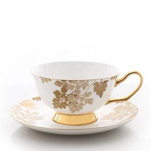 Personalizzato reale di disegno piante decal antico fine bone china tazza di <span class=keywords><strong>caffè</strong></span> e piattino con oro con la montatura nera - Product Image 1