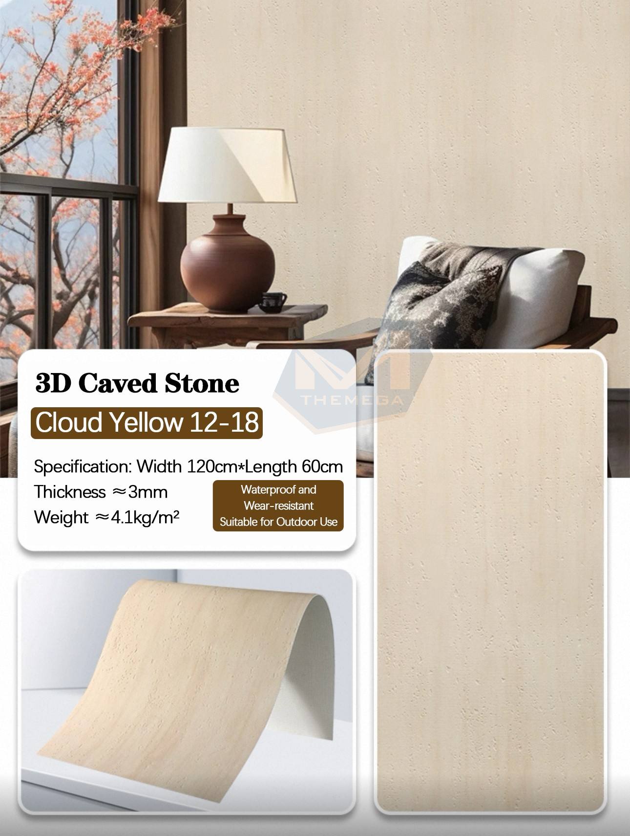 Travertin 3D (Jaune Nuage 12-18)