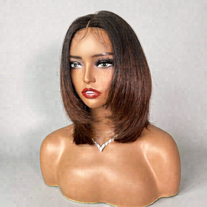 Perruque Bob à fermeture en dentelle, cheveux vierges lisses HD, dentelle marron clair, coupe dégradée, fournisseurs de perruques du Vietnam, couleurs personnalisées - Product Image 1