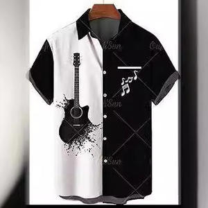 Summer New <span class=keywords><strong>Guitar</strong></span> Series 3D Printed Hawaiian Casual Knitted Men's Short-Sleeved Shirt European American Plus XL - Product Image 3