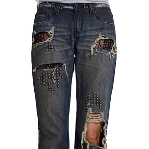 Pantalones Vaqueros de Corte Bootcut Personalizados, Estilo Rock Retro Punk, con Tachuelas Metálicas, de Cintura Baja y Desgarrados - Product Image 5