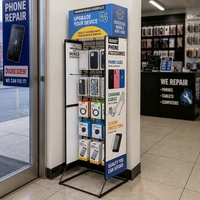 Étuis de téléphone pliables à grille, batteries externes, supports de téléphone, écouteurs et présentoirs pour accessoires de téléphonie pour magasins de détail