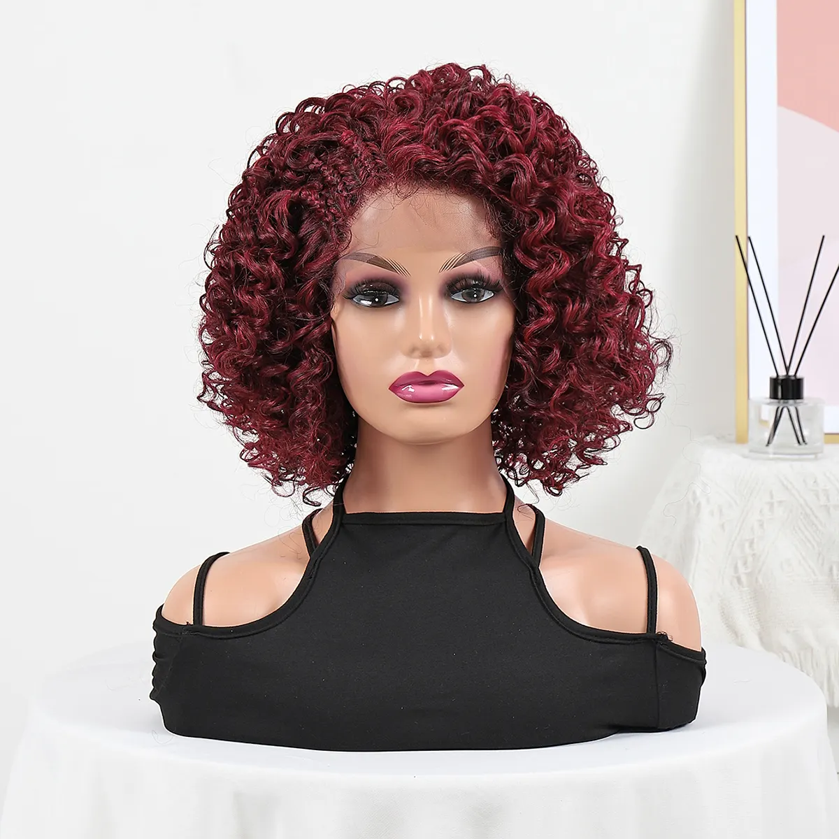 Wholesale Afro Kinky Curly Wig Burgundy Red Semi Lace Wigs High Quality Afro Wigs For Black Women