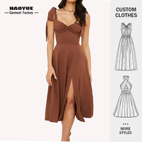 Fabricant de vêtements pour femmes personnalisé élégant décontracté une ligne col en V robes de soirée mi-longues à volants fente Slip robe pour dames