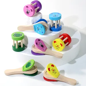 Wood Percussion Handle Clapping Castanets Rattle Music Toy Baby Musical Instrument Preschool Early Educational Toys For Kids