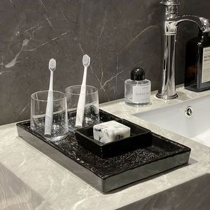 Plateau multifonction en céramique - Gobelet rectangulaire pour rince-bouche, rangement salle de bain et toilettes, assiette à gâteaux et sushis - Design moderne et minimaliste - Product Image 2