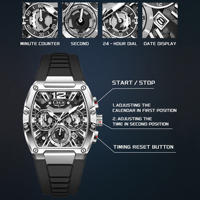 Montre Homme de Luxe à Quartz avec Bracelet en Silicone, Cadran Tonneau, Aiguilles Lumineuses, Étanche 30M - Vente en Gros 89206
