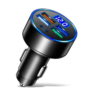 5 Ports USB Car Charger QC3.0 18W 3.1A 15W Adapter Charge Compatible with cell phone With Voltage Display