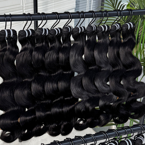 Soft <b>Body</b> <b>Wave</b> Human Hair Bundles Natural Black Double Weft Thick Full Hair Extensions For Hair Vendors And Salon Use - Product Image 3