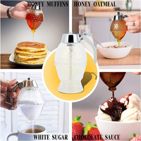 Distributeur de miel sirop sans goutte, verseur de sucre bouteille Pot avec support en plastique distributeur de Pot de trempage de miel 8 oz