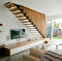 Prima personnalisé Escalier en bois classe flottant Escaliers en bois dur Marches d'escalier en bois de conception pour Villa Escaliers flottants