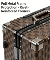 Ensemble de bagages de luxe 2 pièces avec logo personnalisé et motif à carreaux, valise à roulettes à cadre en aluminium et sac de voyage, Vente en gros 2026 à succès