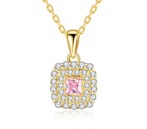 Collier en argent sterling S925 avec pierre précieuse rose carrée, style court, collier pour femme. Autres matériaux peuvent être personnalisés. - Product Image 1