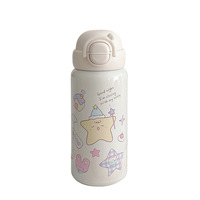 Petite tasse thermos sous vide à motif de dessin animé, grande capacité, pour étudiants et enfants, portable pour l'extérieur, avec paille, double mode de consommation, en acier inoxydable 304