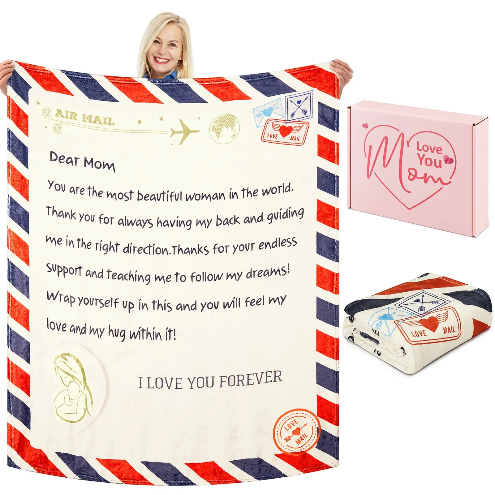 Letter Printed Blanket For Mom Air Mail Blanket Flannel Blanket