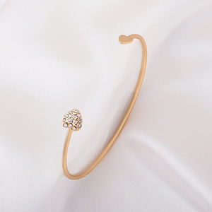 Heart Shape <b>Cuff</b> <b>Bracelets</b> With Rhinestones For Women Gift Jewelry Zinc Alloy Open Bangle <b>Silver</b> And Gold Tone - Product Image 4
