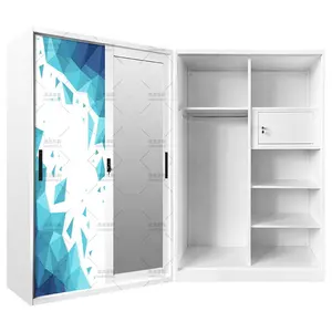 Iron Steel Sliding 2 Door Furniture Bedroom Almirah Fair Price Cabinet Simple Design Mirror Clothes Closet Wardrobe Metal