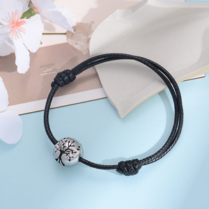 MECYLIFE <span class=keywords><strong>Bracelet</strong></span> <span class=keywords><strong>cordon</strong></span> en cuir noir tressé Bijoux <span class=keywords><strong>de</strong></span> crémation Boule d'<span class=keywords><strong>arbre</strong></span> <span class=keywords><strong>de</strong></span> <span class=keywords><strong>vie</strong></span> en acier inoxydable Perle réglable Urne Cendres - Product Image 5