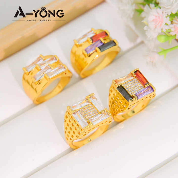 Hot Simple Style Copper Ring Handmade 24k Gold Plated Cubic