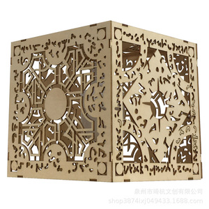 Lanterne en bois ajourée carrée en MDF, décoration d'intérieur, porte-bougie lumineux pour salon, balcon, couloir - Product Image 5