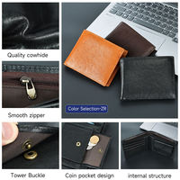 Cartera corta plegable para hombre, monedero con bolsillo frontal para monedas con 13 tarjeteros, Cartera de cuero genuino para hombre